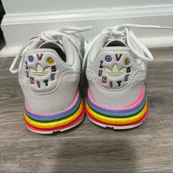 adidas Originals ZX 1K Boost Pride White Rainbow Men Unisex Casual Shoes - Picture 2 of 7